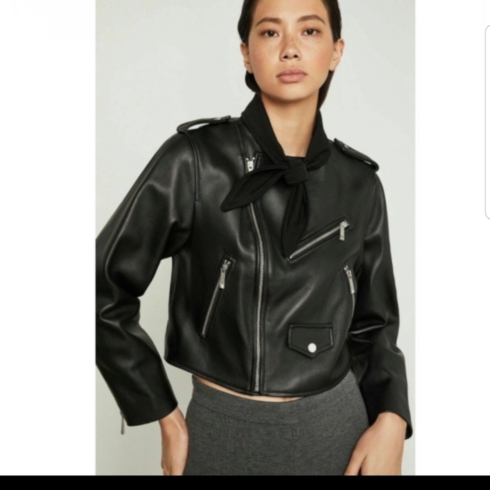 NWT BCBGMAXAZRIA Aubree Leather cropped moto Jacket in black
